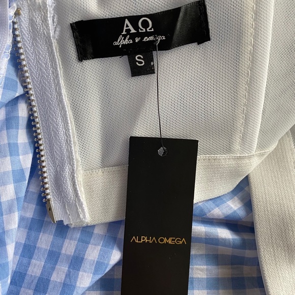 Alpha Omega blue plaid top with detached sleeves - Picture 4 of 5